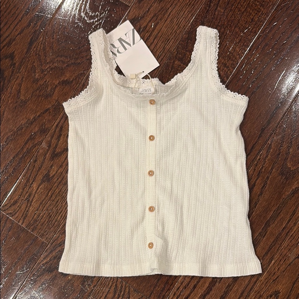 Zara White Ribbed Tank Top